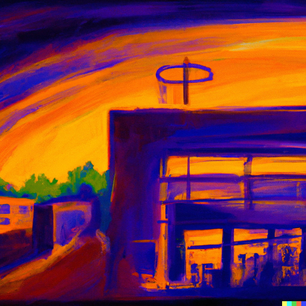 “An abstract painting depicting the dawn light shining on a biomedical informatics research laboratory” - Milton × DALL·E