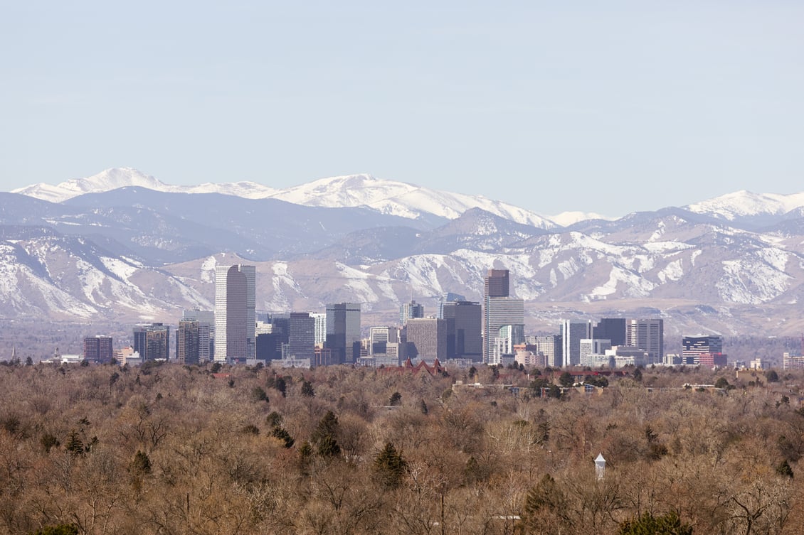 View of Denver and the mountains from the seventh-floor balcony